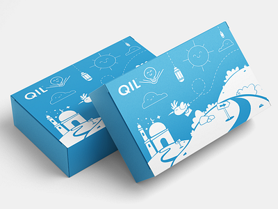 QIL subscription box bird blue blue and white branding design flyer icon idea illustration islam logo mosque package packaging quran smile subscription box sun