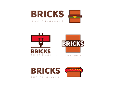 Bricks Logo Exploration branding bricks burger cheese concept design eat funny icon illustration logo originals red sandwich vector