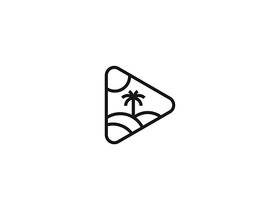 Oasis black white icon illustration line art logo palm sun vector
