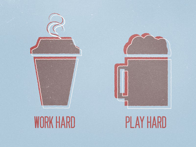 Work Hard | Play Hard beer coffee distressed icons illustration work