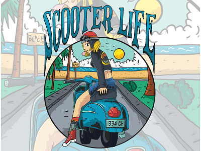 Scooter Life adventure apparel beach cover story design girl illustration matic rider girl road scooter tees trip tshirt vacation vespa wear