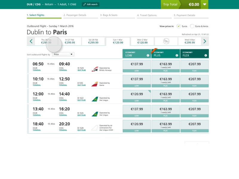 UI Animation - Aer Lingus Flight Selection airline design dublin green ireland ui uiux uxui website