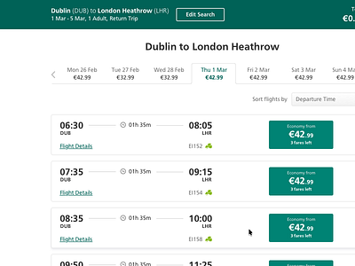 Aer Lingus Flight Results aer lingus airline design green ui