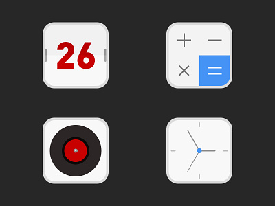 Four Icons calculator calendar clock icon ios iphone launchpad mobile phone music phone smart phone ui
