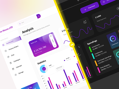 Admin Panel Dashboard ui bright | dark theme