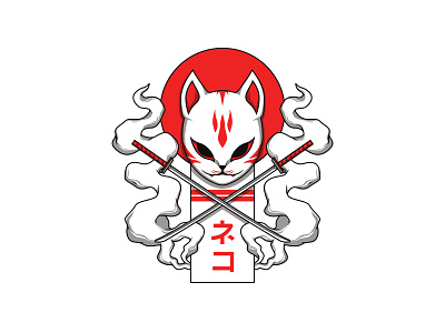 Japanese neko mask illustration