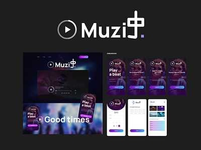 Muziቃ: Music streaming mobile and web app design logo ui