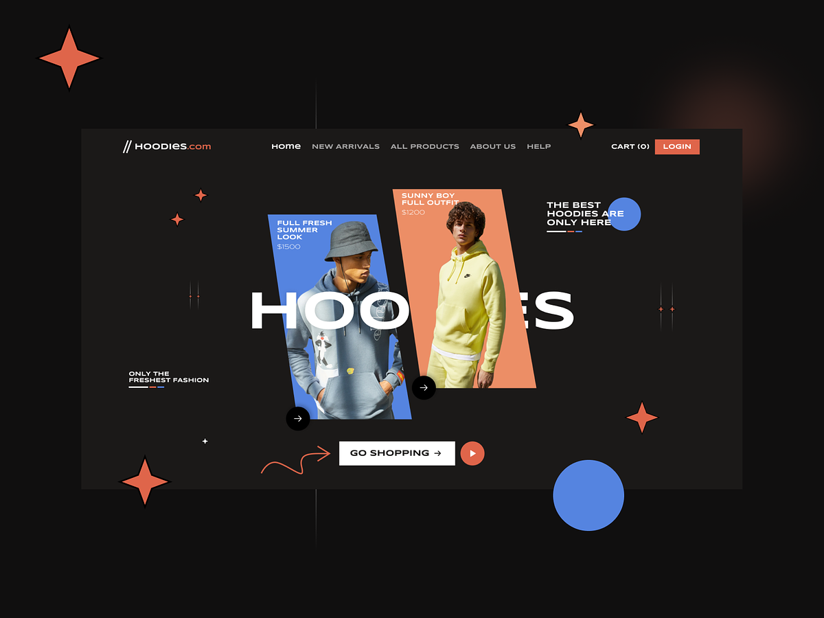 Random Hoodie store website in wemphis web design trend style