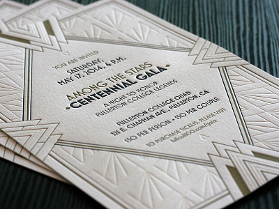 Fullerton College Centennial Gala Invitation invitation letterpress