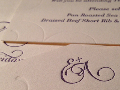 E+A Monogram detail invitation letterpress monogram wedding