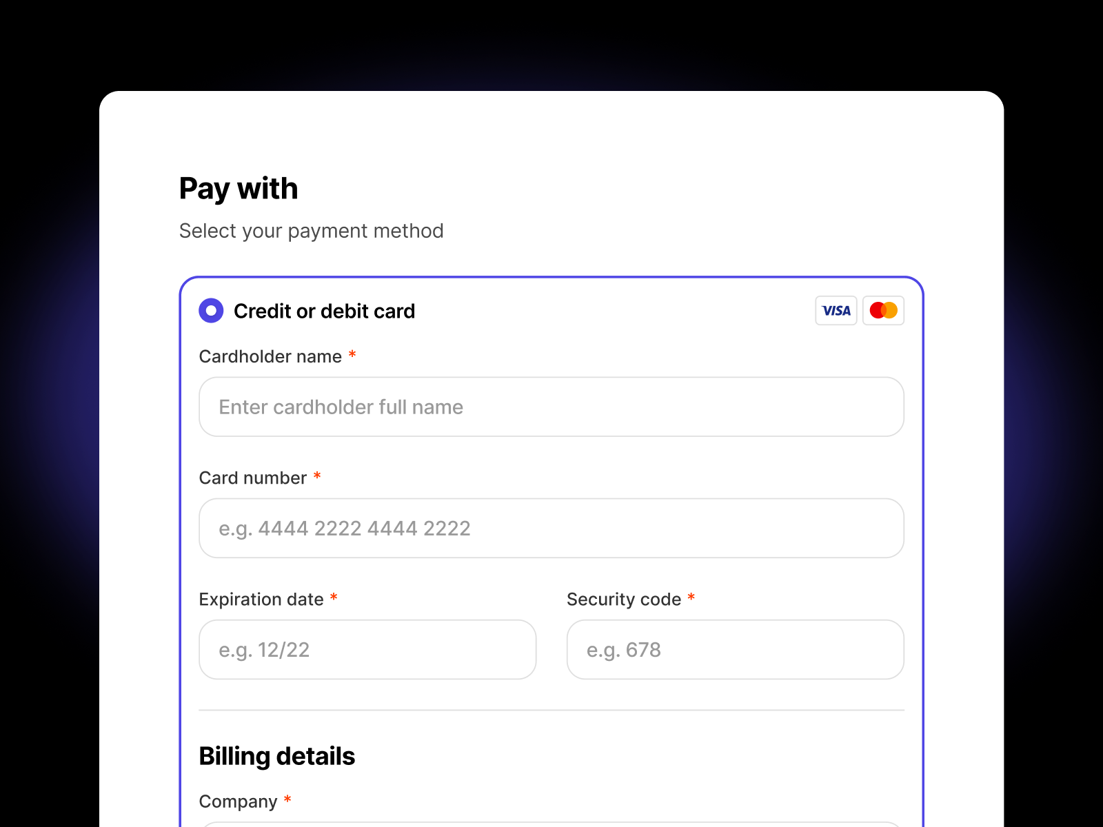 Checkout payment form by usrnk1 on Dribbble