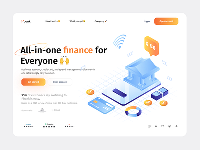 PBank - Landing Page design. 🚀 2d 3d bank banking branding design dribbble graphic design illustration logo new top trending ui ux vector web web design webdesign website