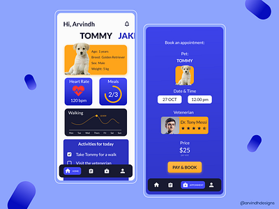 Pet Caring App #SquirrelsChallenge app design blue cleanui dog health health app healthcare app minimalistic pet pet care app squirrelschallenge ui ui design uiux uiux design ux