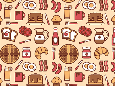 The Breakfast Club bacon breakfast croissant eggs flat food icon illustration pancakes pattern toast waffles
