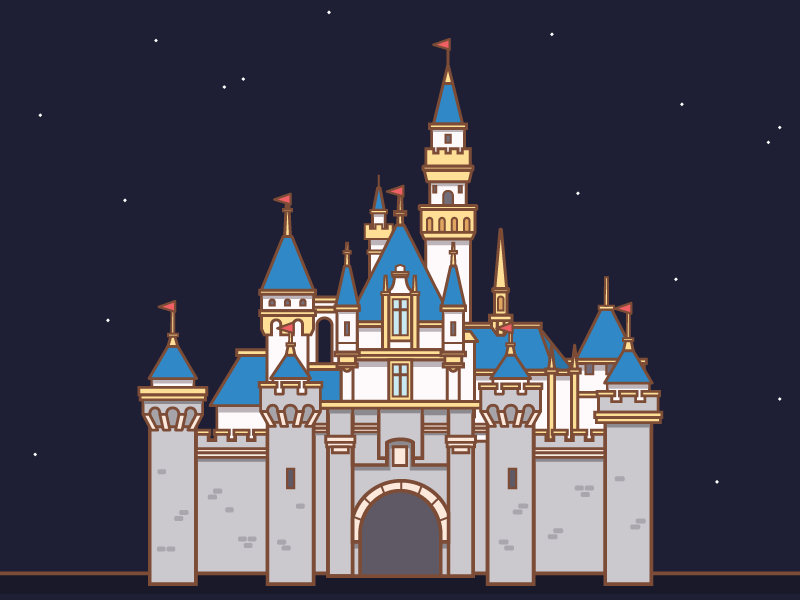 Happy Birthday Disneyland! animation architecture building castle disney disneyland fireworks flat gif icon illustration vector