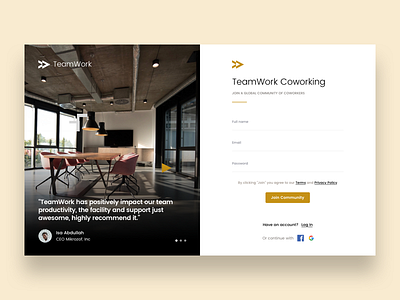 Coworking Space Sign Up app clean coworking space registration signup ui ux web