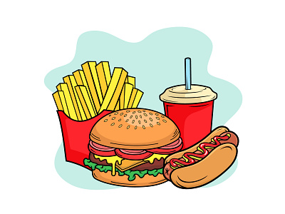 Set of lunch with burger artwork burger cartoon concept design food graphic design icon illustration lunch snack vector