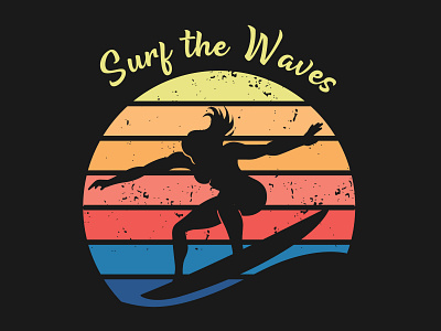 Surf The Waves art artwork dark design graphic design illustration retro silhouette summer surfing t shirt vector vibes vintage waves