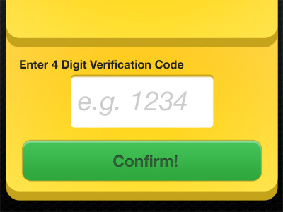 Confirm Button + Verify Box button form ios mobile yellow
