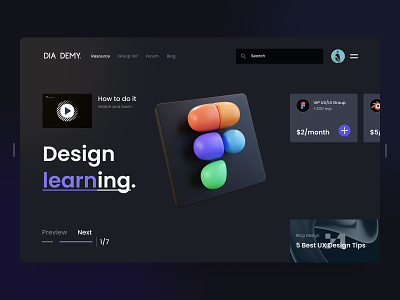 Clean UI Design - Learn Figma 3d branding clean design clean ui dark design illustration logo ui ui design web design