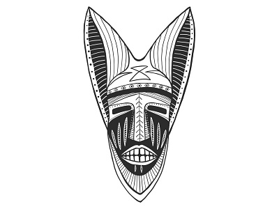 Mask with ears. african blackandwhite drawing illustration illustrator mask