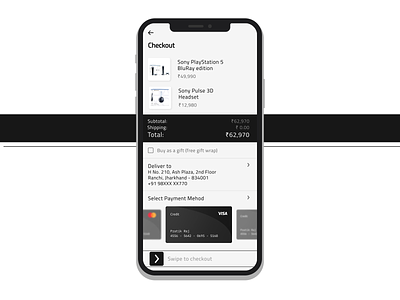 Simple Checkout Page aesthetic uiux black and white ui clean ecommerce app ecommerce ui elegant ui gamer store gaming store mobile app modern uiux monochromatic playstation ps5 sony ui uiux ux