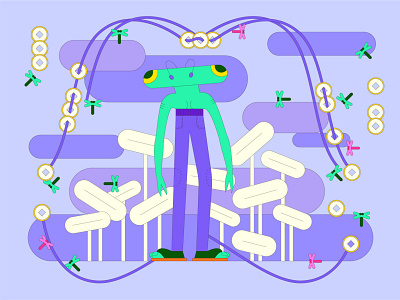 ED WORLD copper cash adobe illustrator animals cash character character design clouds coin copper design digital illustration dragonfly green illustration illustrator plants purple string