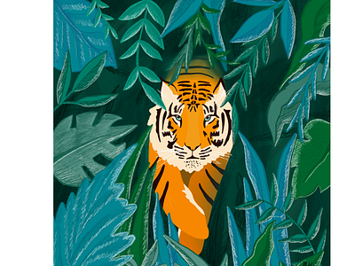 Tiger in the tropics art design digital digitalart digitalillustration graphic design illustration ipad ipadpro procreate tiger tropics