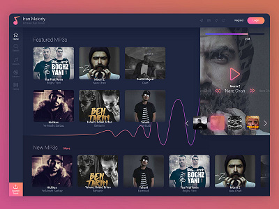Iran Melody card creative dark gradient music player signer slider sound wave web app