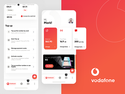 Redesign Vodafone mobile app android app application card component dailyui dashboard dashboard app ios operator redesign sim card tab ui ux