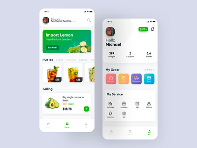 Fruit App Redesign android app application card cart commerce cool dailyui design ecommerce food fresh fruit gradient ios natural redesign ui ux wave