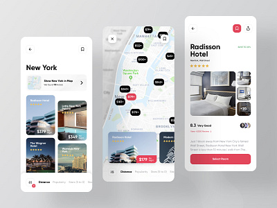 SnappTrip Mobile App Redesign app booking cards design gallery hotel map redesign search ui ux