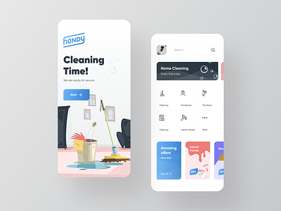 Handy - House Cleaning & Handyman Services android app application card cleaning design gradient handyman home home services illustraion ios redesign ui ux wave