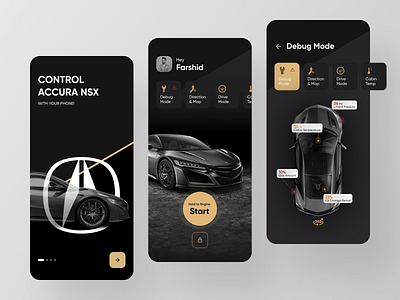 Acura NSX 2020 App accura app car card dark ui design gradient ios minimal redesign smart ui ux