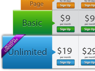 Pricing Table pricing website