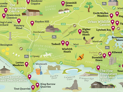 Dorset Wildlife Trust Nature Reserve Map dorset illustration map maps nature nature illustration outdoors vector wildlife