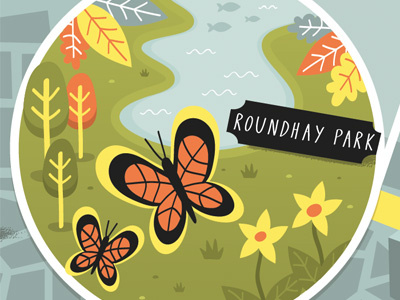 Roundhay Park butterfly illustration lake leeds map nature park roundhay yorkshire