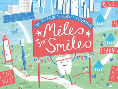 Miles for Smiles dallas dentist event illustration running teeth texas tooth vector