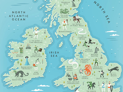 Myths & Legends of the British Isles map fantasy legends myths wales ireland england scotland britain uk illustration maps map