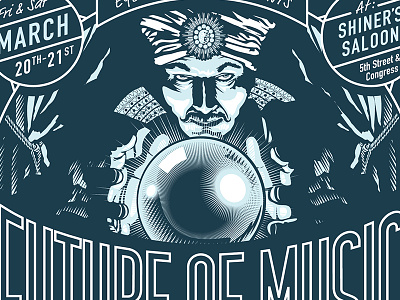 Future of Music Showcase - Austin austin crystal ball festival future of music showcase illustration noleofantastico poster