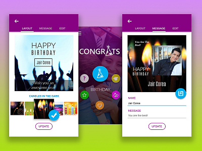 Congratulate Your Friends App app application artistic birthday congrats congratulations design fun material mobile responsive