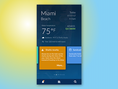 SWIM app concept beach cards weather