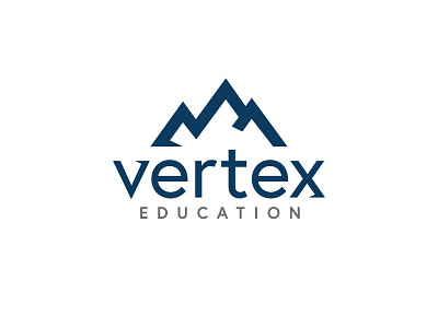 Vertex Education branding gray logo mountain mountians navy serif