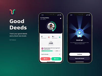 Good Deeds tracker | MVP Release application branding case study dark theme design discover good deeds human interface illustration inspiration ios logo mobile mobile app product design research typography ui ux uxui design