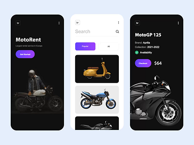 MotoRent - Mobile App Design app design graphic design ui ux