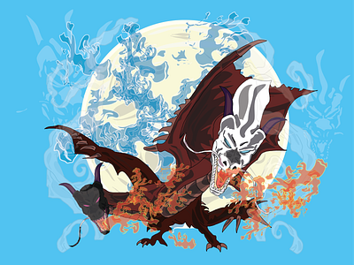 Twin Dragon design draw illustration vector