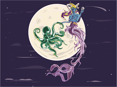 El Pulpo y la Sirena argentina art design draw illustration kraken moon print sirene vector