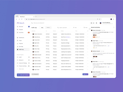 Audit Log screen for a project management platform design thinking desktopdesign productdesign ux webdesign