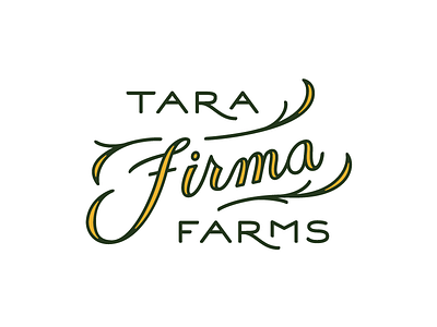 Tara Firma Farms farm green lettering logo script yellow
