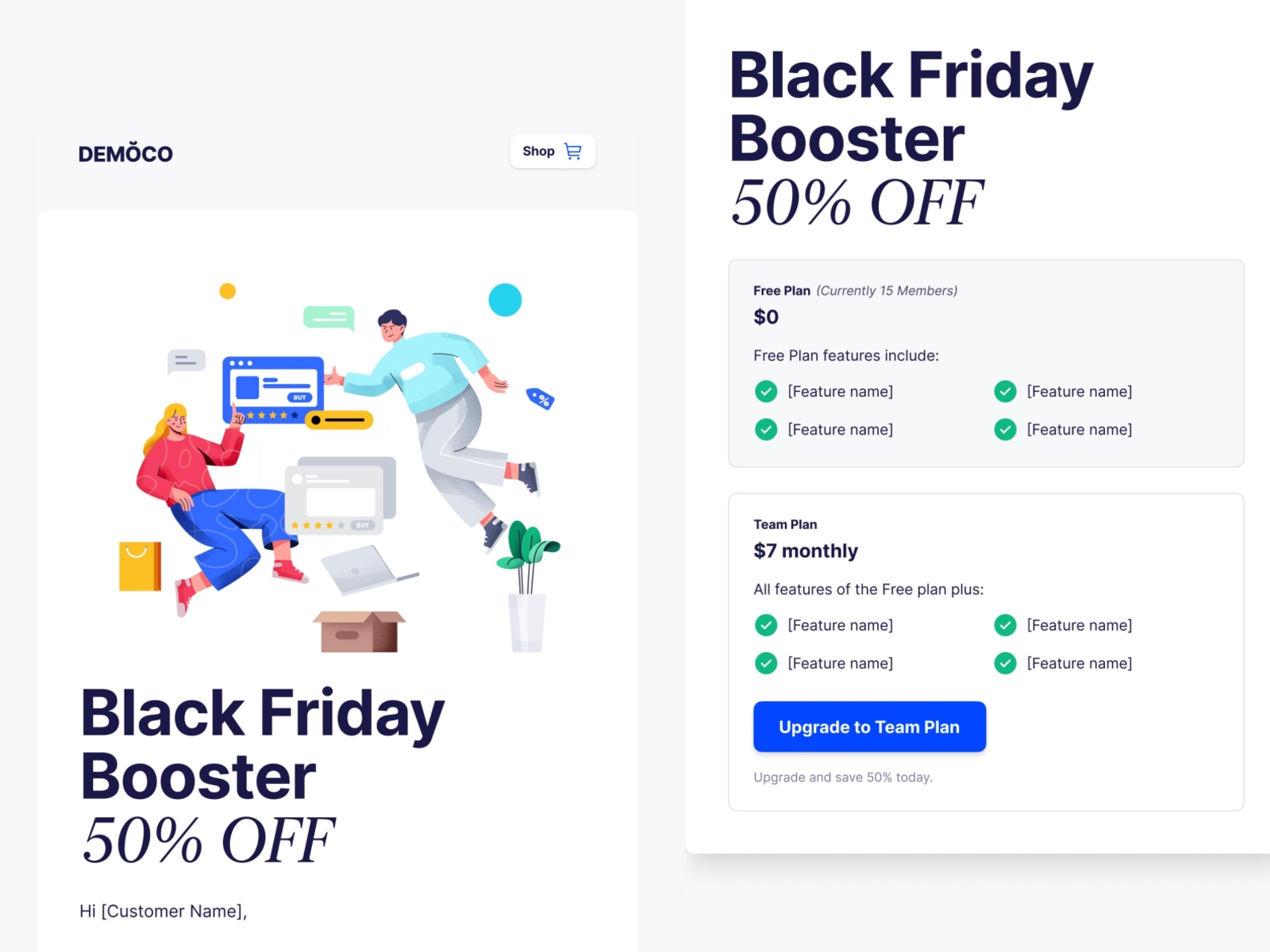 Black Friday email template for SaaS products black friday design system email email design email template figma illustration newsletter saas